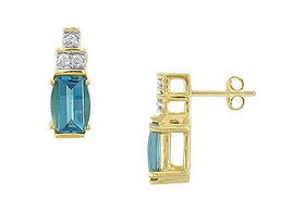 Blue Topaz and Diamond Earrings : 14K Yellow Gold - 1.50 CT TGWblue 