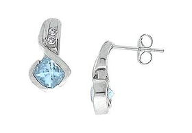 Aquamarine and Diamond Earrings : 14K White Gold - 0.66 CT TGWaquamarine 