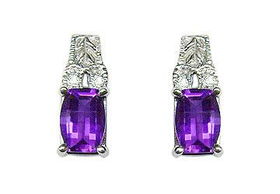 Amethyst and Diamond Earrings : 14K White Gold - 1.25 CT TGWamethyst 