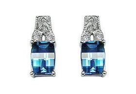 Blue Topaz and Diamond Earrings : 14K White Gold - 1.50 CT TGWblue 