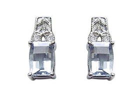 Aquamarine and Diamond Earrings : 14K White Gold - 1.00 CT TGWaquamarine 