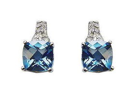 Blue Topaz and Diamond Earrings : 14K White Gold - 3.25 CT TGWblue 