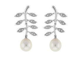 Branch Cultured Pearl Earrings : 14K White Gold - 0.15 CT Diamondsbranch 