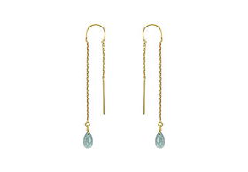 Blue Topaz Thread Earrings : 14K Yellow Gold - 2.00 CT TGWblue 