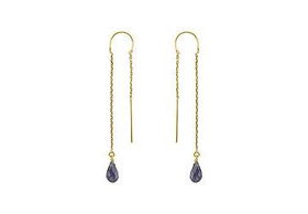 Iolite Thread Earrings : 14K Yellow Gold - 2.00 CT TGWiolite 