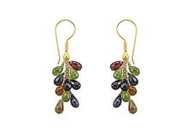 Multicolor Gemstone Cluster Earrings : 14K Yellow Gold - 15.00 CT TGWmulticolor 