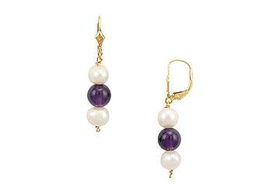 Cultured Pearl and Amethyst Earrings : 14K Yellow Gold - 5.00 CT TGWcultured 