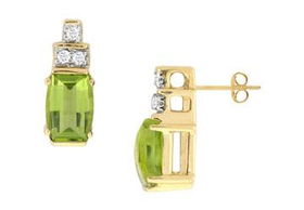 Peridot and Diamond Earrings : 14K Yellow Gold - 1.25 CT TGWperidot 