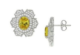 Cubic Zirconia Flower Sterling Silver Earringscubic 
