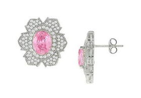 Cubic Zirconia Flower Sterling Silver Earringscubic 