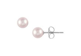 Pink Freshwater Cultured Pearl Stud Earrings : 14K White Gold (6.0-6.5mm)pink 