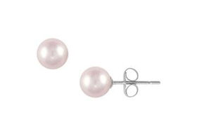 Pink Freshwater Cultured Pearl Stud Earrings : 14K White Gold (7.0-7.5mm)pink 