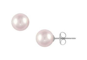 Pink Freshwater Cultured Pearl Stud Earrings : 14K White Gold (9.0-9.5mm)pink 
