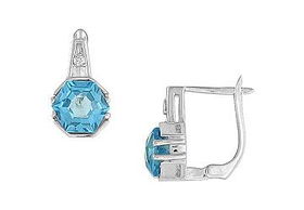Blue Topaz and Diamond Earrings : 14K White Gold - 4.05 CT TGWblue 