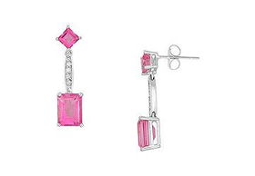 Pink Topaz and Diamond Earrings : 14K White Gold - 3.00 CT TGWpink 