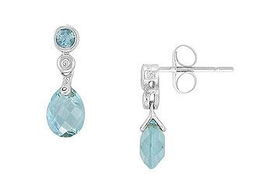 Blue Topaz and Diamond Earrings : 14K White Gold - 1.00 CT TGWblue 