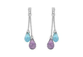 Amethyst and Blue Topaz Earrings : 14K White Gold - 2.00 CT TGWamethyst 