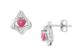 Pink Topaz and Diamond Earrings : 14K White Gold - 0.50 CT TGWpink 