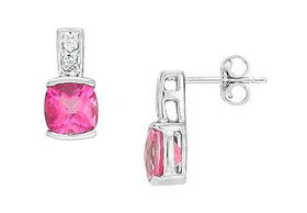 Pink Topaz and Diamond Earrings : 14K White Gold - 1.40 CT TGWpink 