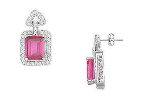 Pink Sapphire and Diamond Earrings : 14K White Gold - 11.75 CT TGWpink 