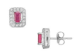 Ruby and Diamond Earrings : 14K White Gold - 1.00 CT TGWruby 