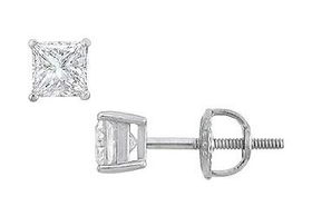18K White Gold : Princess Cut Diamond Stud Earrings - 0.50 CT. TW.white 