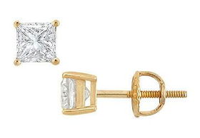 18K Yellow Gold : Princess Cut Diamond Stud Earrings - 1.00 CT. TW.yellow 