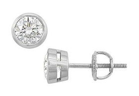 18K White Gold : Bezel Set Round Diamond Stud Earrings - 1.00 CT. TW.white 