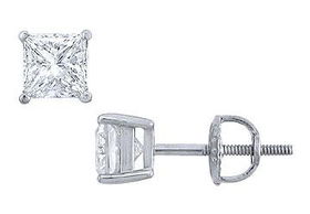 Platinum : Princess Cut Diamond Stud Earrings - 1.25 CT. TW.platinum 