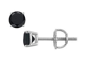 14K White Gold : Round Black Diamond Stud Earrings  0.50 CT. TW.white 