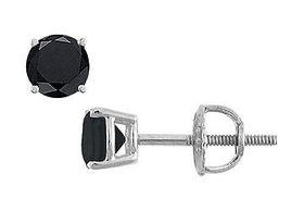 14K White Gold : Round Black Diamond Stud Earrings  1.00 CT. TW.white 