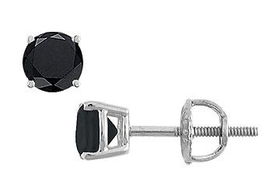 14K White Gold : Round Black Diamond Stud Earrings  1.50 CT. TW.white 