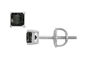 14K White Gold : Princess Cut Black Diamond Stud Earrings  0.50 CT. TW.white 