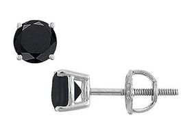 14K White Gold : Round Black Diamond Stud Earrings  2.00 CT. TW.white 