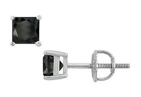 14K White Gold : Princess Cut Black Diamond Stud Earrings  1.50 CT. TW.white 