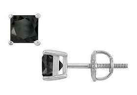 14K White Gold : Princess Cut Black Diamond Stud Earrings  2.00 CT. TW.white 