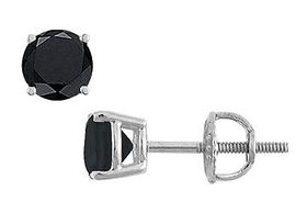 14K White Gold : Round Black Diamond Stud Earrings  2.50 CT. TW.white 