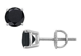 14K White Gold : Round Black Diamond Stud Earrings  3.00 CT. TW.white 
