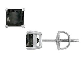 14K White Gold : Princess Cut Black Diamond Stud Earrings  2.50 CT. TW.white 