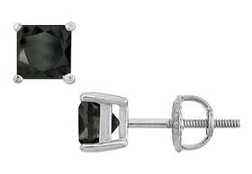 14K White Gold : Princess Cut Black Diamond Stud Earrings  3.00 CT. TW.white 