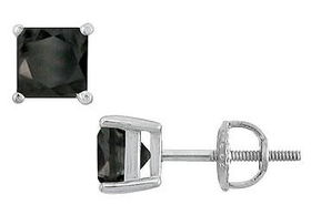 14K White Gold : Princess Cut Black Diamond Stud Earrings  4.00 CT. TW.white 