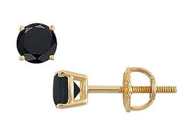 14K Yellow Gold : Round Black Diamond Stud Earrings  1.00 CT. TW.yellow 