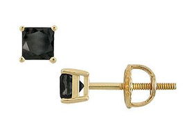 14K Yellow Gold : Princess Cut Black Diamond Stud Earrings  0.50 CT. TW.yellow 