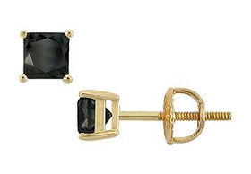 14K Yellow Gold : Princess Cut Black Diamond Stud Earrings  1.00 CT. TW.yellow 