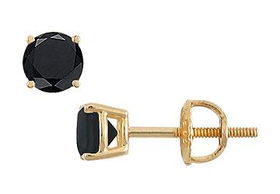 14K Yellow Gold : Round Black Diamond Stud Earrings  1.50 CT. TW.yellow 