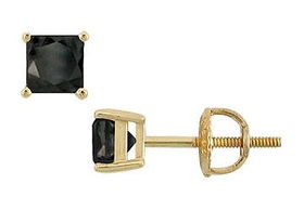 14K Yellow Gold : Princess Cut Black Diamond Stud Earrings  1.50 CT. TW.yellow 
