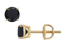 14K Yellow Gold : Round Black Diamond Stud Earrings  2.00 CT. TW.yellow 