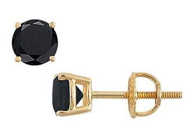 14K Yellow Gold : Round Black Diamond Stud Earrings  2.50 CT. TW.yellow 