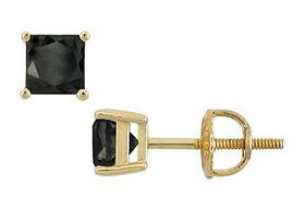 14K Yellow Gold : Princess Cut Black Diamond Stud Earrings  2.00 CT. TW.yellow 