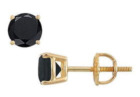 14K Yellow Gold : Round Black Diamond Stud Earrings  3.00 CT. TW.yellow 